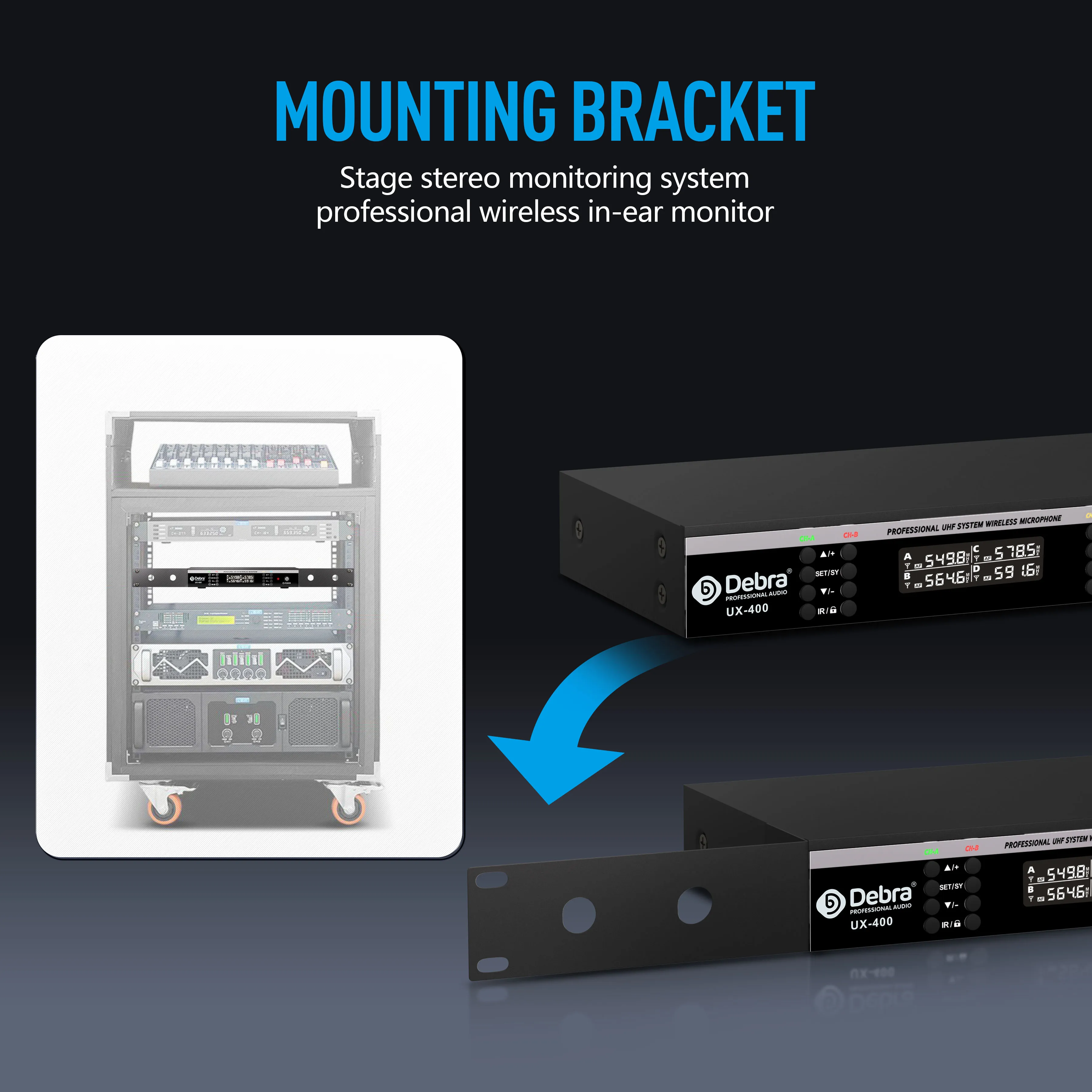 Debra UX-400 Audio UHF ميكروفون محمول ذو 4 قنوات نطاق تردد 500-600 ميجا هرتز، مزامنة الأشعة تحت الحمراء، البحث التردد التلقائي