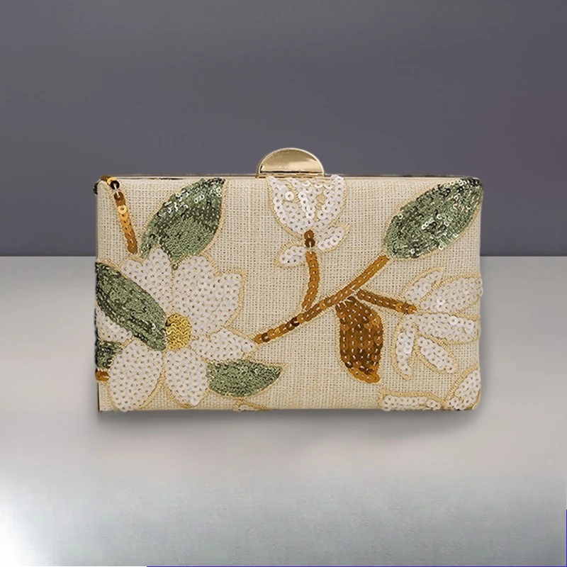 2026 popular embroidery dinner bag handmade applique sequined clutch bag single-sided sequined flower dinner bag