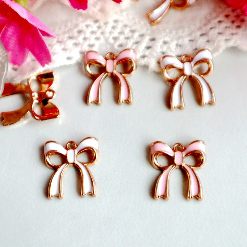 10PCS Larger Hollow Bow Tie Alloy Pendant Enamel Metal Charms DIY Necklace Bracelet Jewelry Keychain Decoration Dangle Accessory