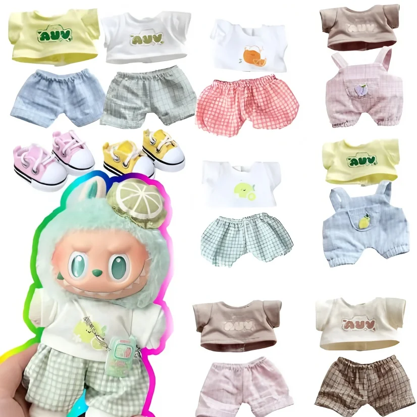 

15/17cm Labubu Clothes Summer Cute Outfit - V1/V2/V3 Lemon Rabbit & Meow Style - Soft Fabric Costume for Labubu Doll