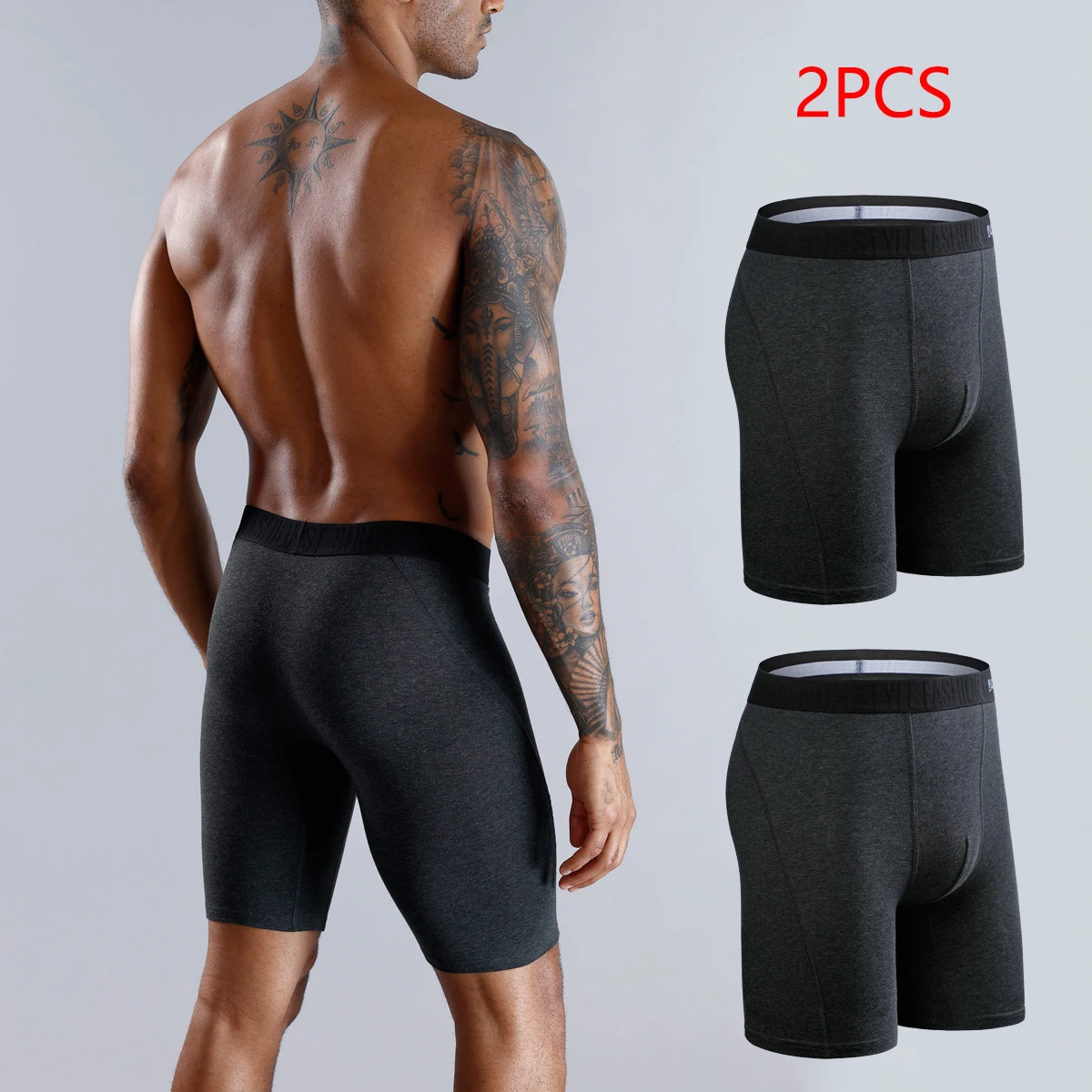 2pcs pack Long Leg Boxer Shorts Men Panties kit Homme Underpants Boxershorts Slip Underwear for Man Cotton Male Sexy Set Box gym