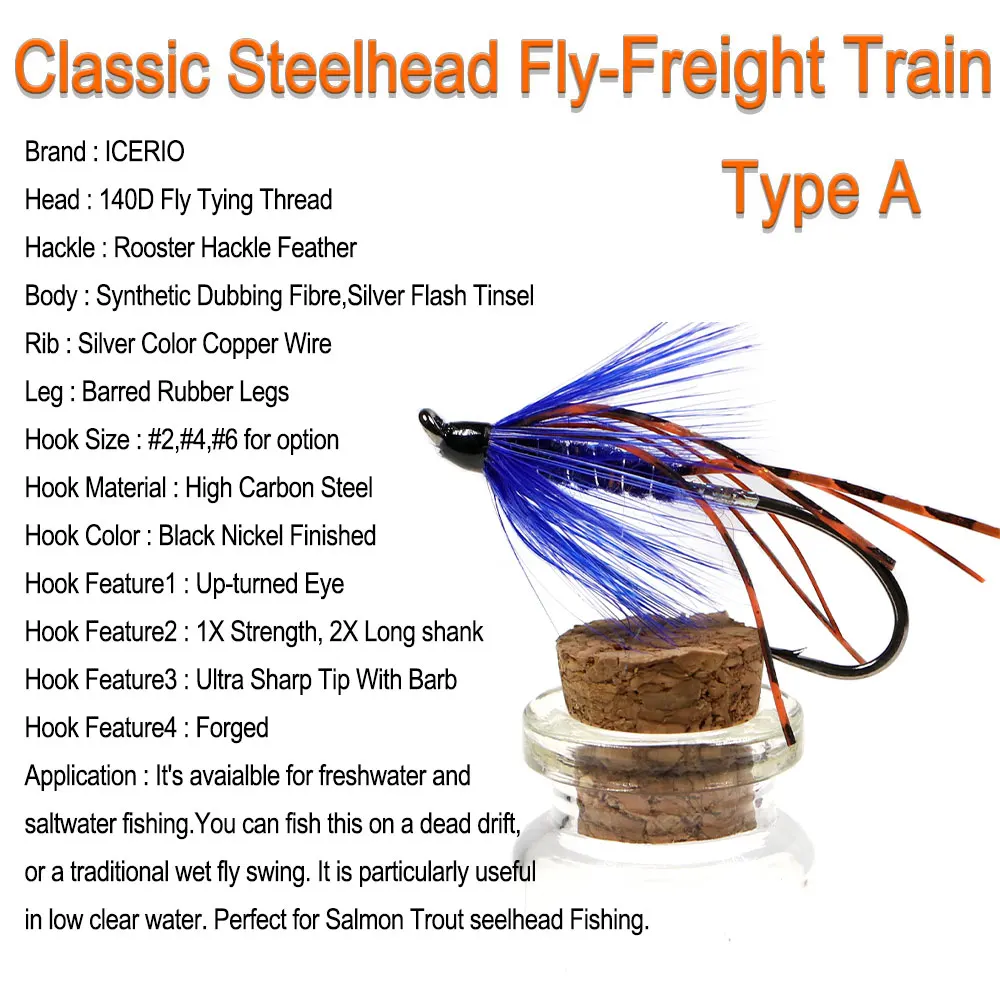 ICERIO 9PCS Classic Steelhead Fly Freight Train Fiddle D Silver Hilton Fly Low Clear Water Flies  Salmon Steelhead Fishing Lure