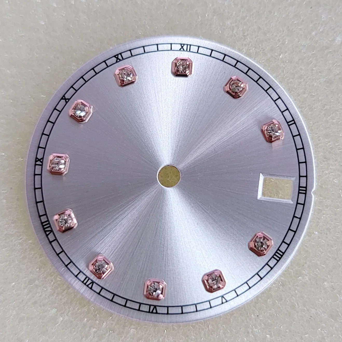 Customizable Logo Watch Accessories Modified for NH35 NH36 Automatic Movement  28.5mm  A Rose Gold Inlaid Stone Dial for Repair