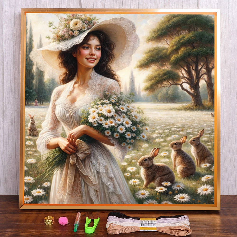 Portrait Girl Chrysanthemum Cross Stitch Set DIY Embroidery Handicraft Painting Needlework Handiwork Wholesale For Adults Mulina