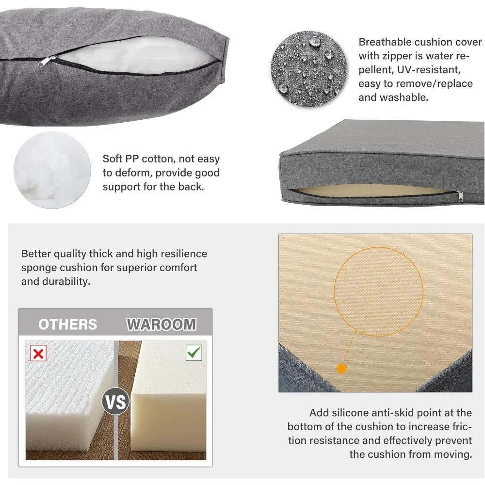 Conjunto de 2 cadeiras de vime para pátio, sofá ao ar livre, varanda, cadeira única, cinza, assento profundo, poltrona, móveis de varanda com cus cinza