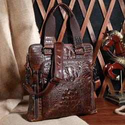 Genuine Leather Crocodile Pattern Men's Briefcase Business Cowhide Handbag Luxury Male Shoulder Messenger Bag Office File bag