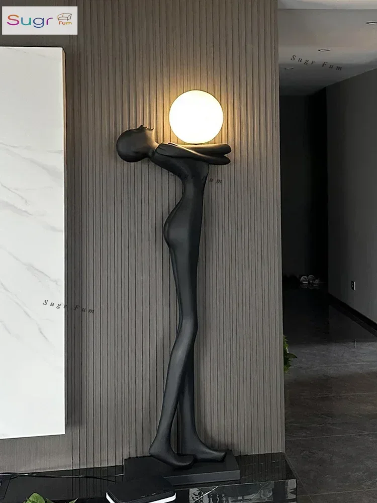 Lámpara de pie con escultura de figuras artísticas, sala de exposiciones de figuras abstractas creativas, sala de estar decorativa grande, floo autoadhesivo