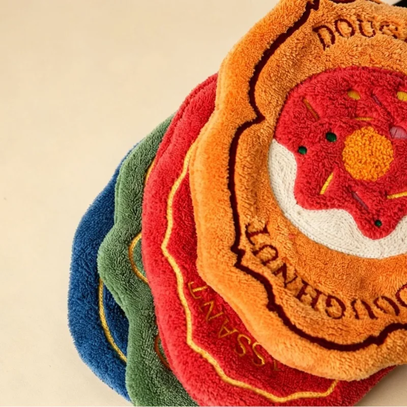 Cute Croissant-Shaped Hanging Towel Absorbent Quick-Dry Coral Fleece Household Hand Towel for Kitchen Bath Dress Accessories