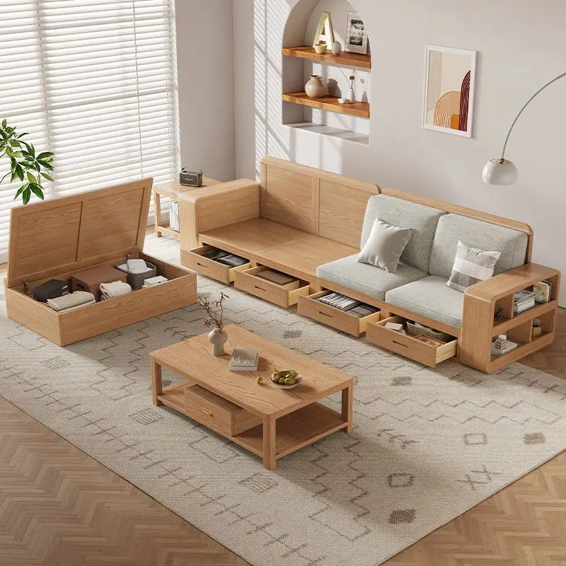 Nordic ash solid wood sofa straight row sofa living room winter and summer dual-purpose small apartment combination princess