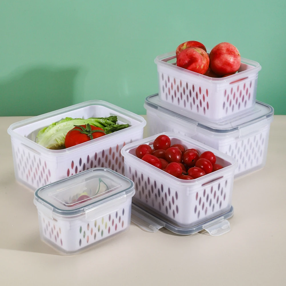 1/3pcs Multi-Purpose Dual Use Drainable Crisper Box Stackable High Capacity Containers For Veggie Food with Drain Basket