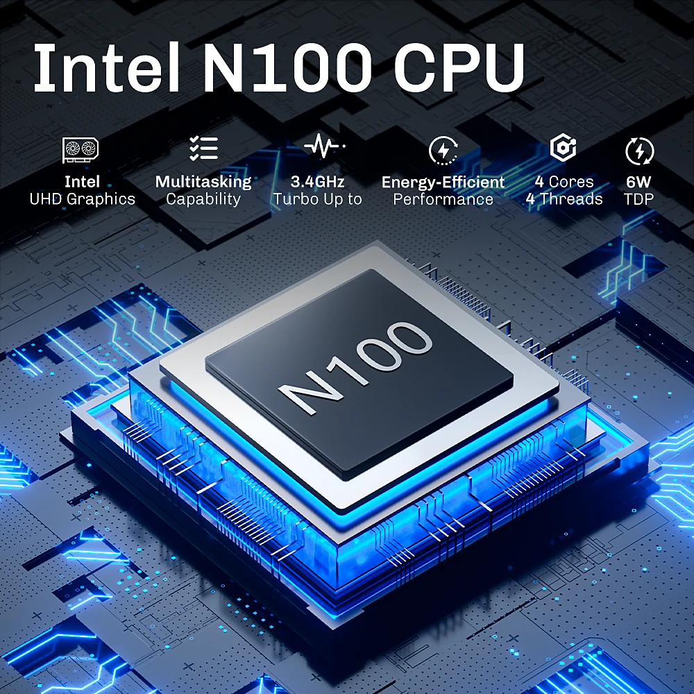 FIREBAT Mini PC R1 (processore Intel N100, RAM 8 GB, SSD 256 GB, grafica Intel UHD, Windows 11 Pro), Nero