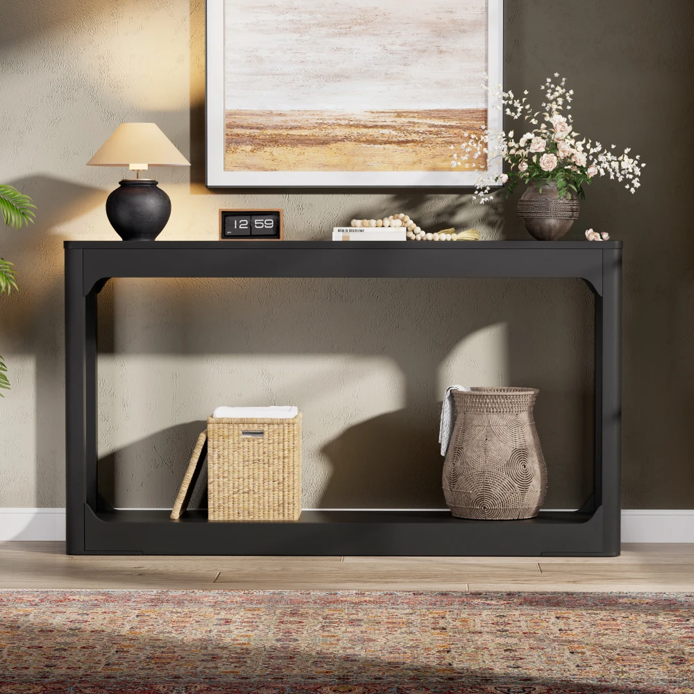 Modern Minimalist Entryway Table. This Multi-functional Curved-leg Storage Table Is Fully Equipped, Sturdy, and Durable. Its Slim Wooden Side Table Can Be Placed Behind A Sofa, Making It An Ideal Choice for Entryways, Hallways, and Doorways.