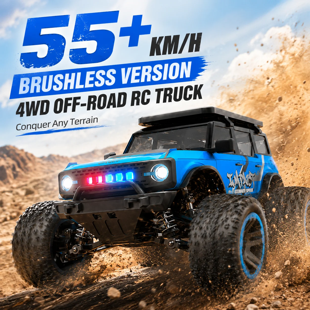 4WD Brushless Off Road RC Car 55KM/H High Torque Metal Differential Magnetic Shell Armored Chassis Independent Suspension LED Light 2.4G Full Scale Remote