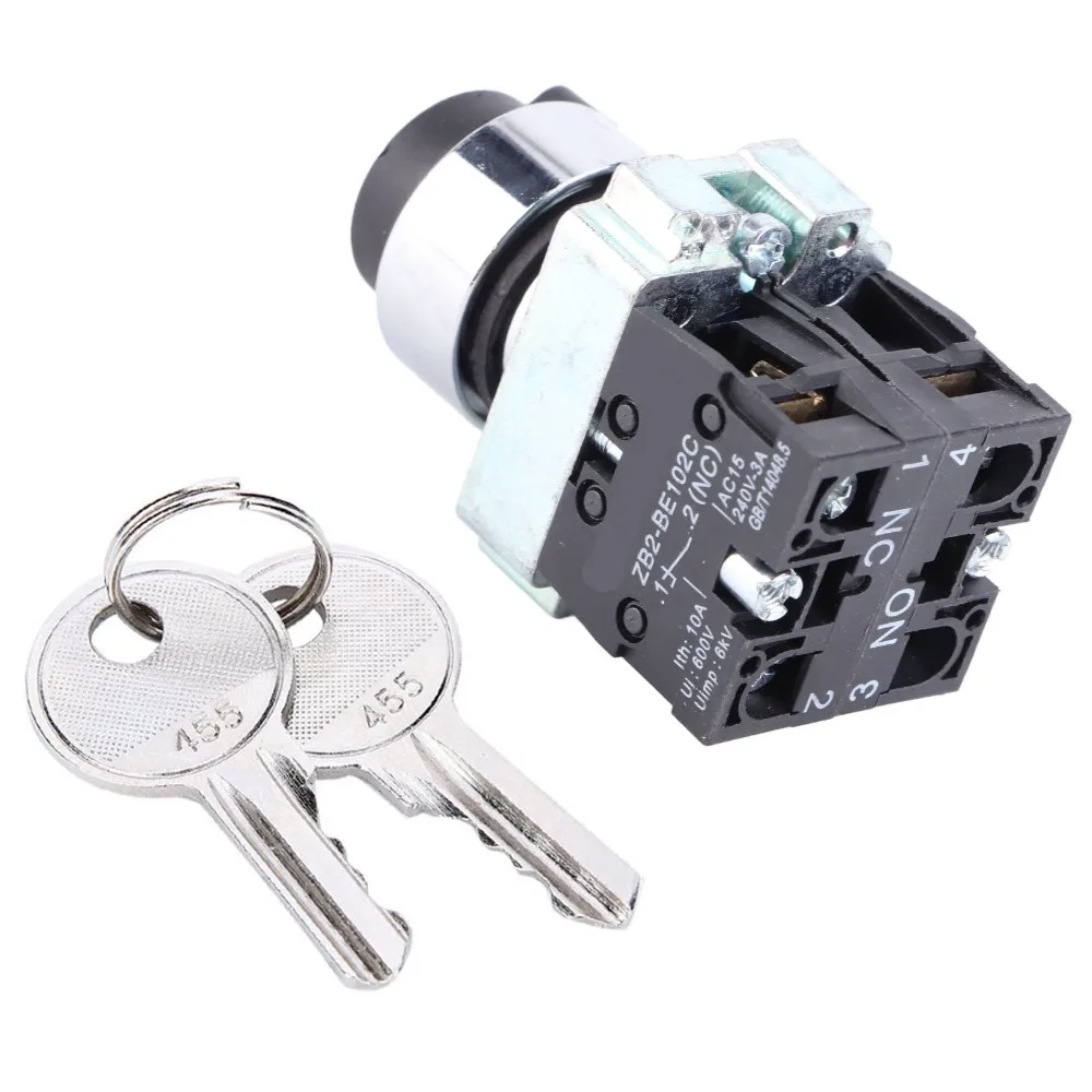 

Key Switch 2 Position Key Lock Switch Self-Reset 240V-3A Power Lock Light Impact Plastic Rotation Locking Electrical Equipment