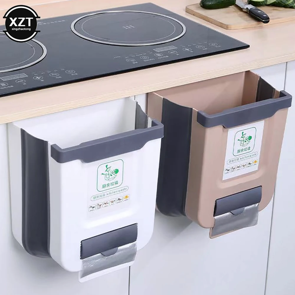 NEW 7/10L Foldable Trash Can For Kitchen Hanging Recycling Garbage Basket Cabinet Door Wall-mounted Kitchen Trash Can Toilet Bin