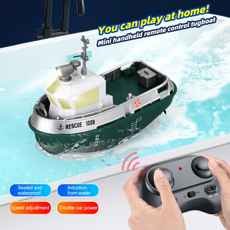 S820 2.4G RC Boat 1/72 Scale Dual Motors Electric Tugboat Wireless Remote Control Model High Speed Waterproof Toys for Kids Gift