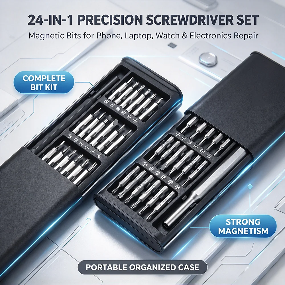 25 in 1 Mini Precision Screwdriver Set, Flat Head Cross Shaped Small Screwdrivers, Magnetic Repair Kit for Electronics Phone PC