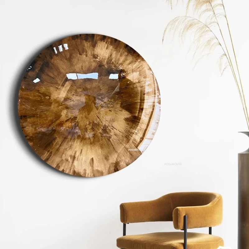 Nordic Home Decor Creative Stainless Steel Round Hangings Concave Convex Mirror Hand-painted Wall Decorations Luxury Art Pendant