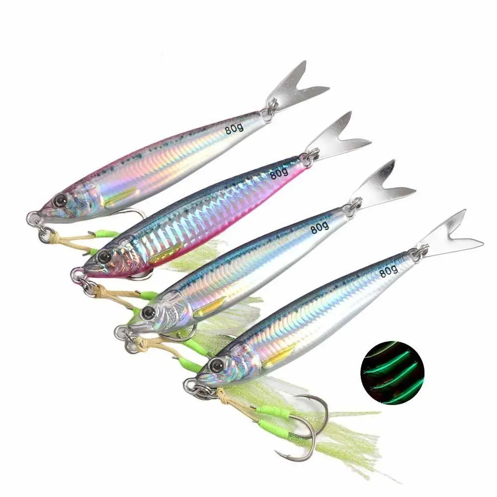 

Slow Sinking Simulation Fish Lures Metal Jig Hook Artificial Fishing Bait Long Tail 80g Weight Fishing Lures Saltwater Fishing