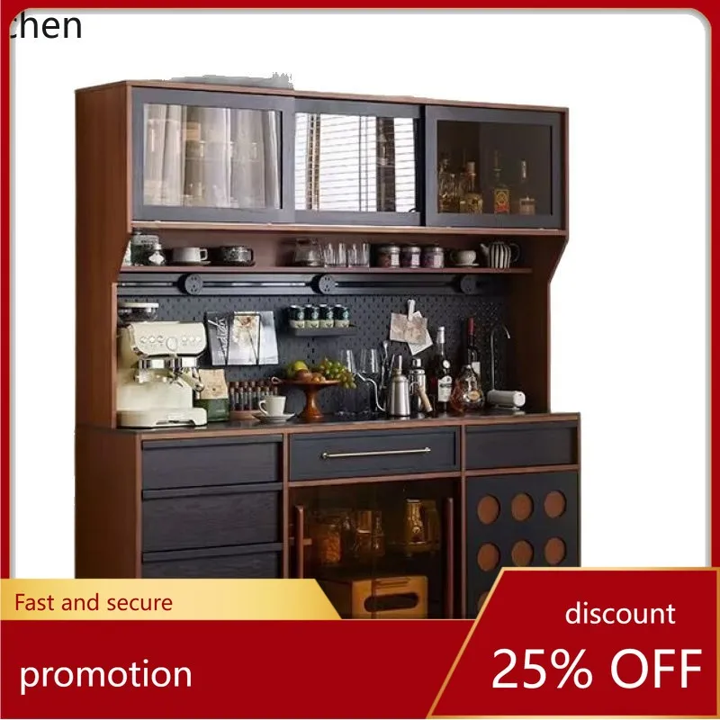 LXC Solid Wood Rock Board Vintage Sideboard Wall-Mounted Integrated Storage Cabinet Multi-Functional Organizer