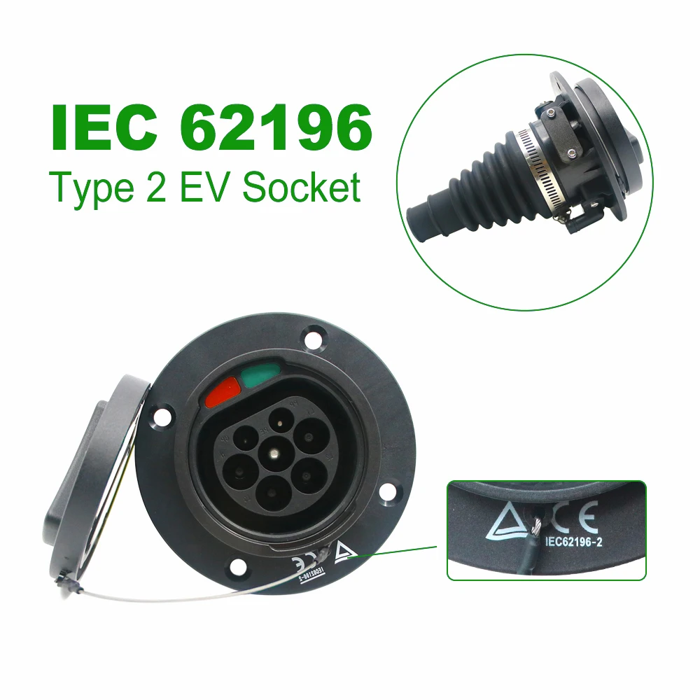 Ev Opladen Socket Type2 IEC62196 Elektrische Auto Oplader Sockets Draagbare Evse Socket 1M Kabel