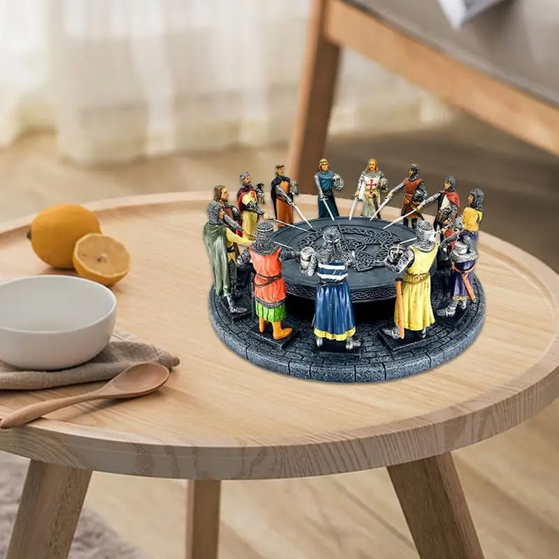 King Arthur With 12 Knights Resin Knights Of The Round Table Sculpture Historical Scene Collectible Figurines Hand Painted Home