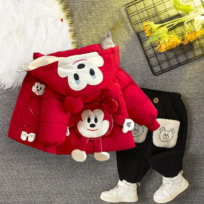 

Mickey Boys Winter Set, Fleece-Lined Thickened Cotton Puffer Coat for Toddlers & Kids Fashion Outfit