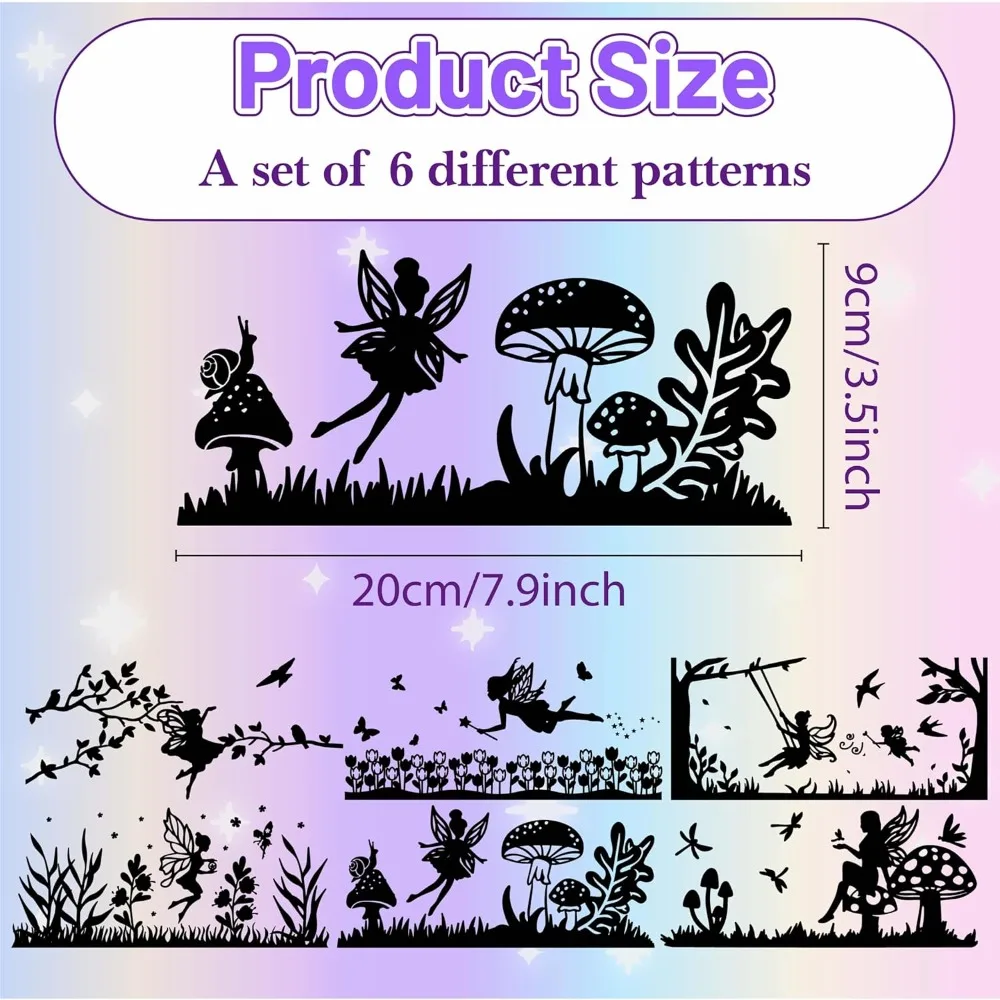 6Pcs Fairy Silhouettes Mason Jar Decor Angel Lantern Laser Cutouts Ornaments Mushroom Branch Scrapbook for Frosted Glass Wall