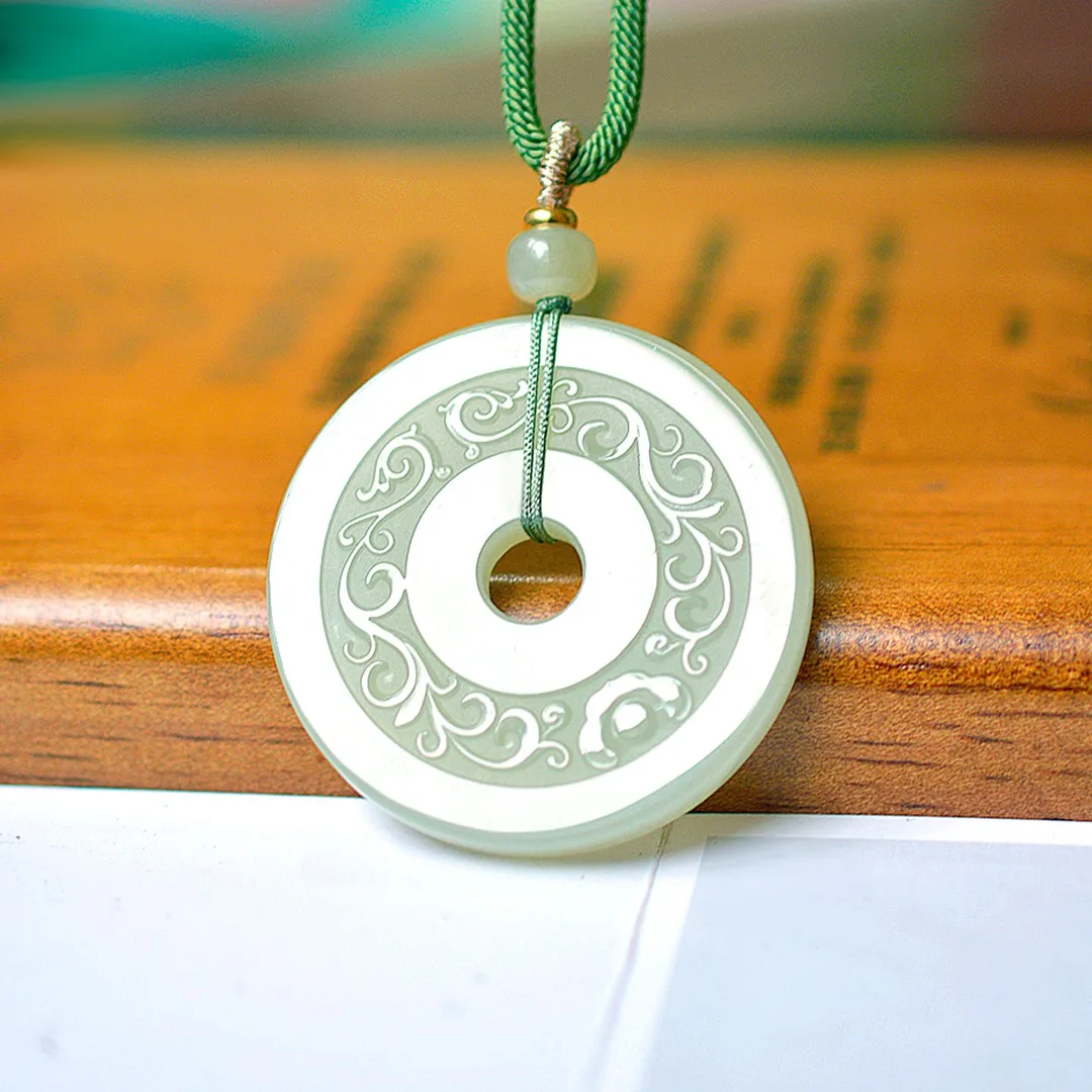 Upscale Boutique Hotan Jade Pattern Peace Buckle Male and Female Pendant Necklace Amulet Peace Charm jade pendant necklace