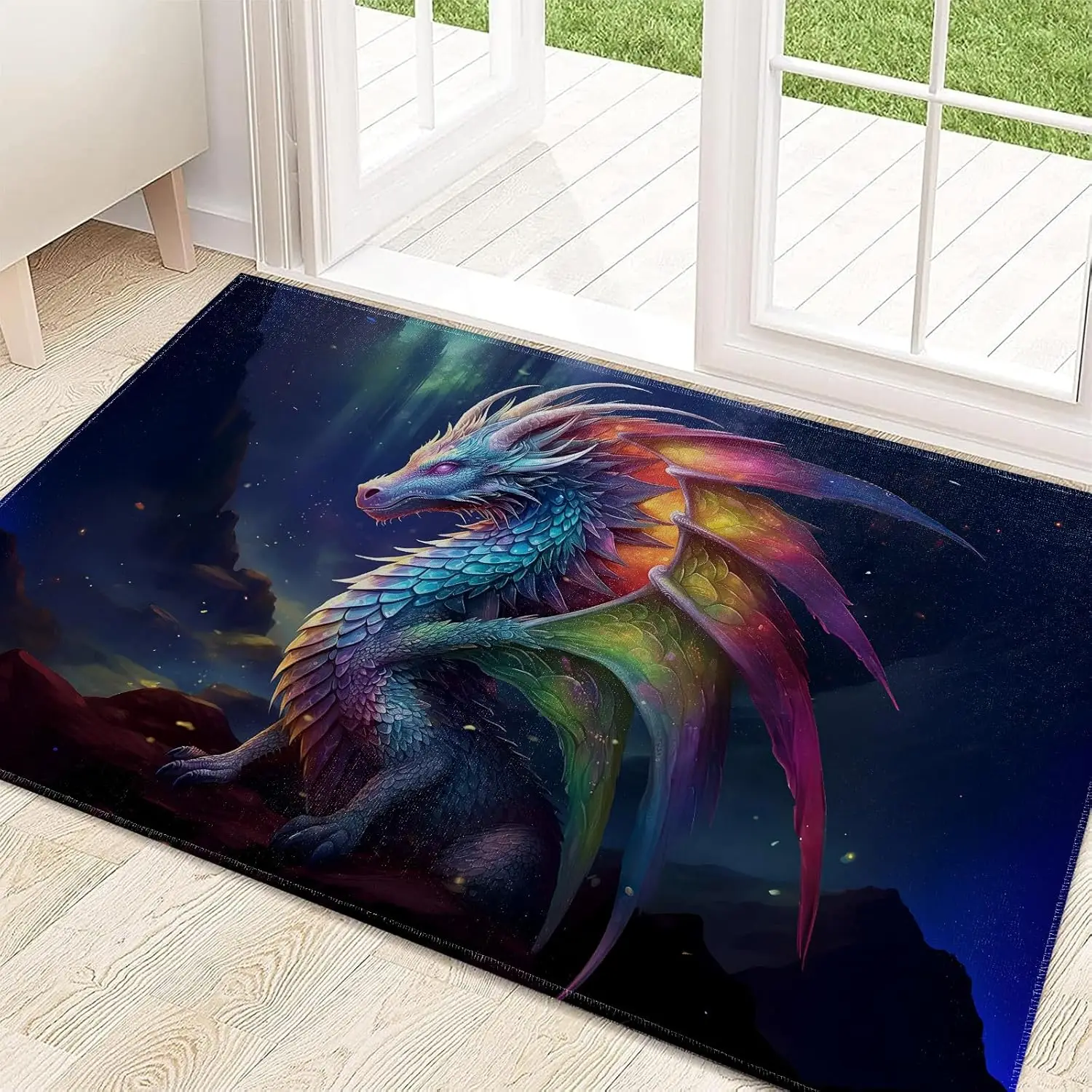 Colorful Fairy Dragon Indoor Door Mat Fantasy Animal Floor Mat Non Slip Entryway Welcome Rug Inside Porch Bedroom Kitchen Carpet
