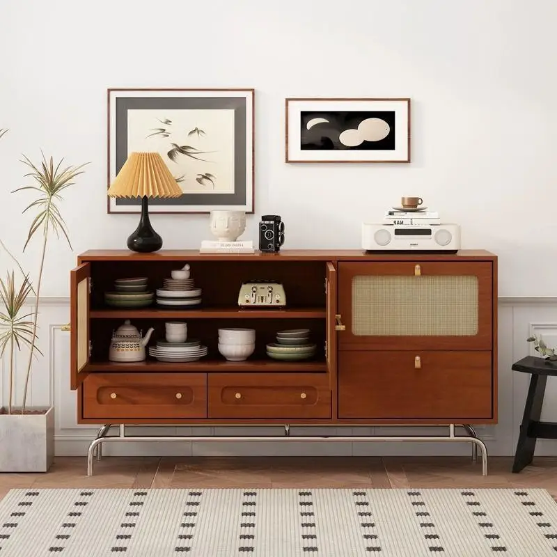 HYS simple retro solid wood dining side cabinet, living room locker, household tea cabinet, integrated cabinet against the wall
