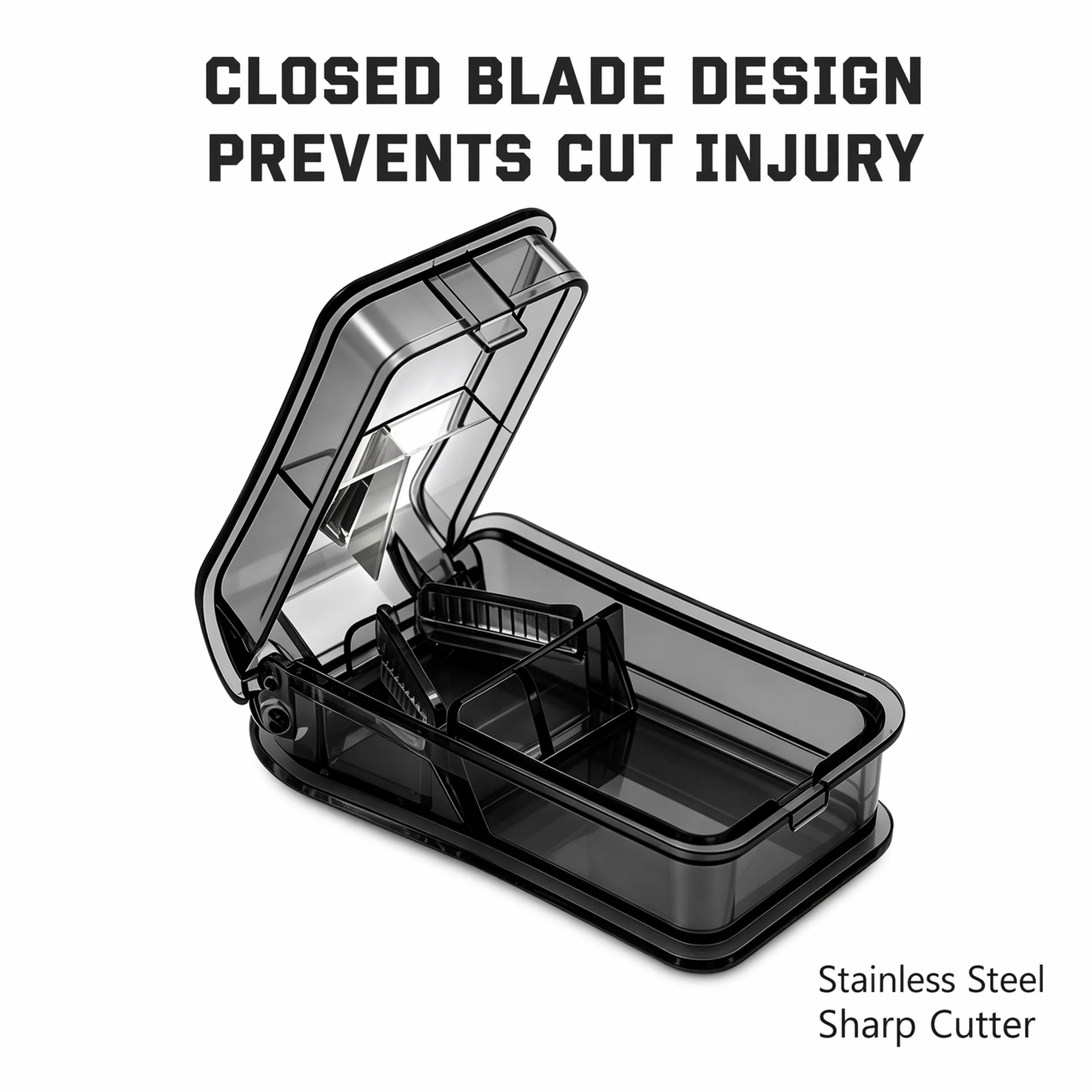 Portable 2 In 1 Pill Splitter Storage Box Enclosed Stainless Steel Blade Medicine Cutter for Elderly Kids Pets Travel view 3