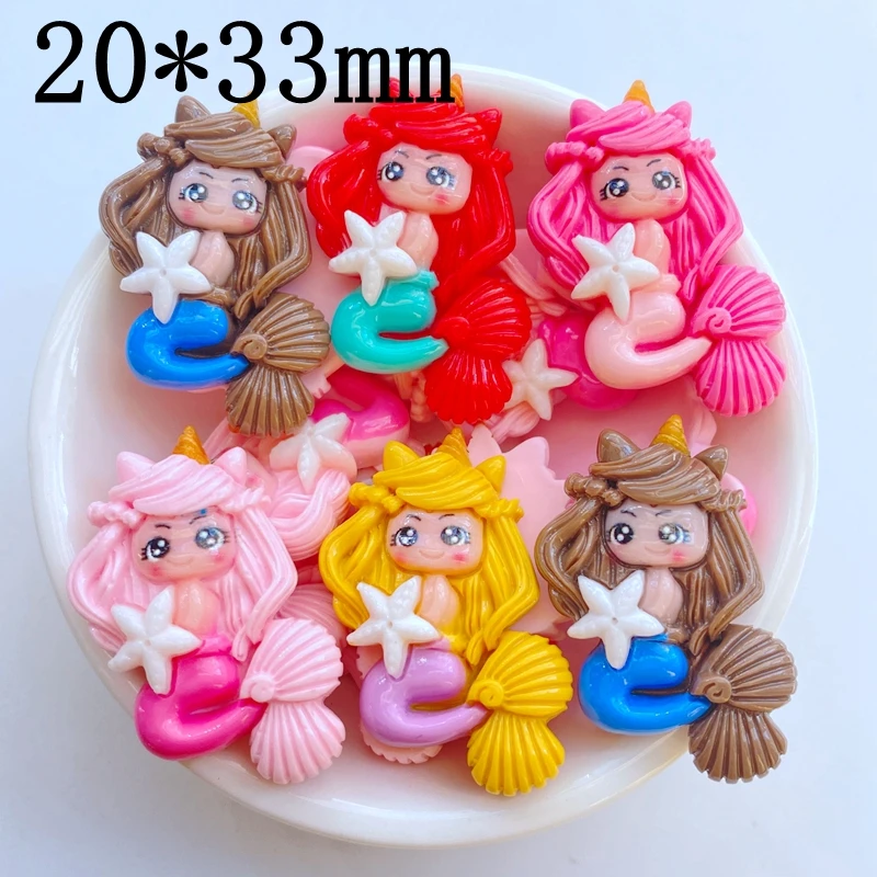 10Pcs New Cute Resin 20*33mm Cartoon Unicorn Mermaid Princess Flat Back Scrapbooking DIY Jewelry Craft Decoration Accessories