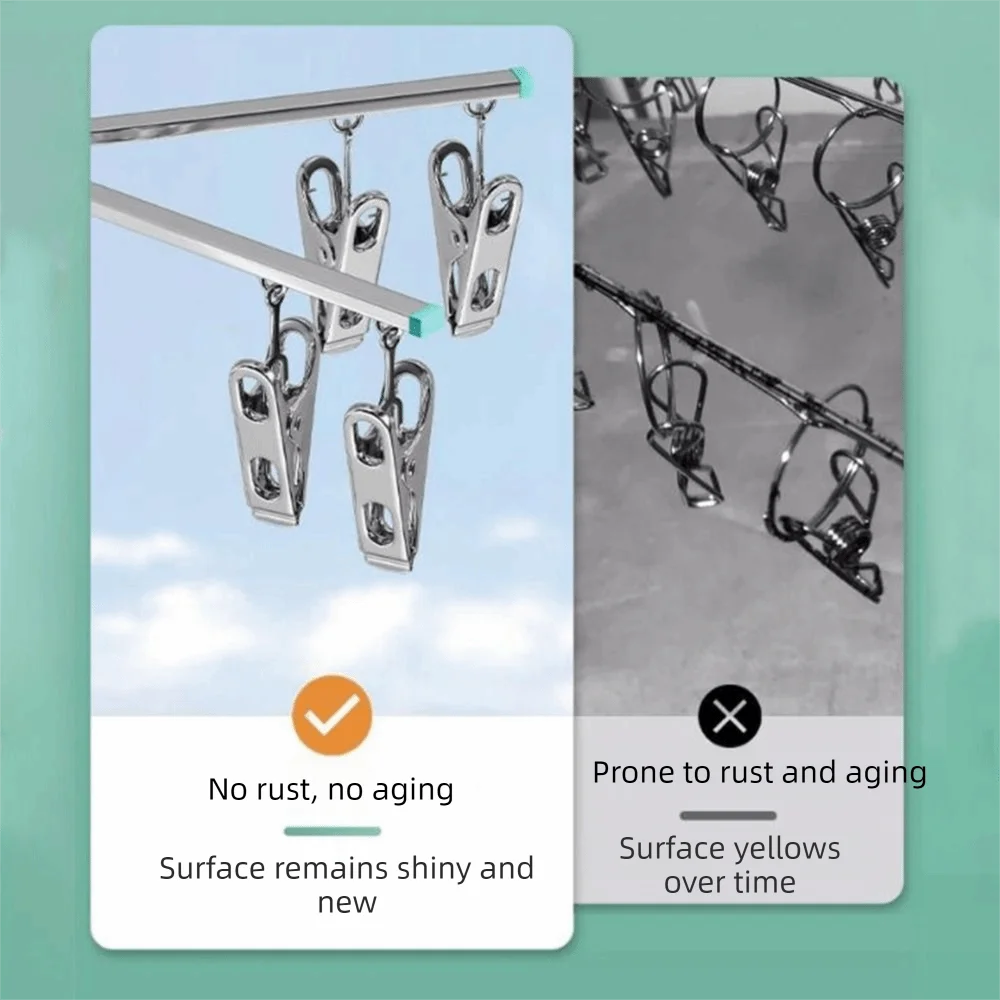 Stainless Steel 4/8 Clips Drying Rack Windproof Reinforced Clothes Drying Rack Swivel Hook Space Saving Socks Drying Rack Bra