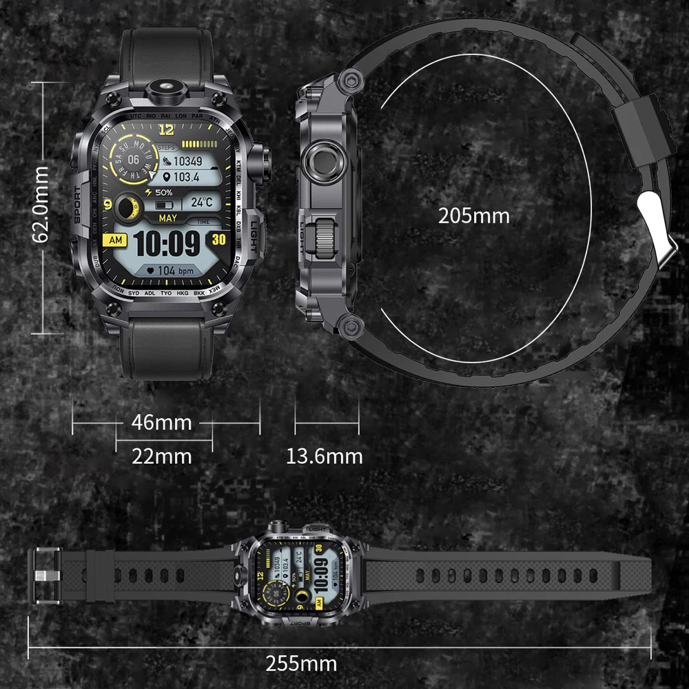 Outdoor Sports Men 2.01" Blue Tooth Call Smartwatch Flashlight 650mAh Sleep Health Monitor Waterproof Smart Watches Women Music