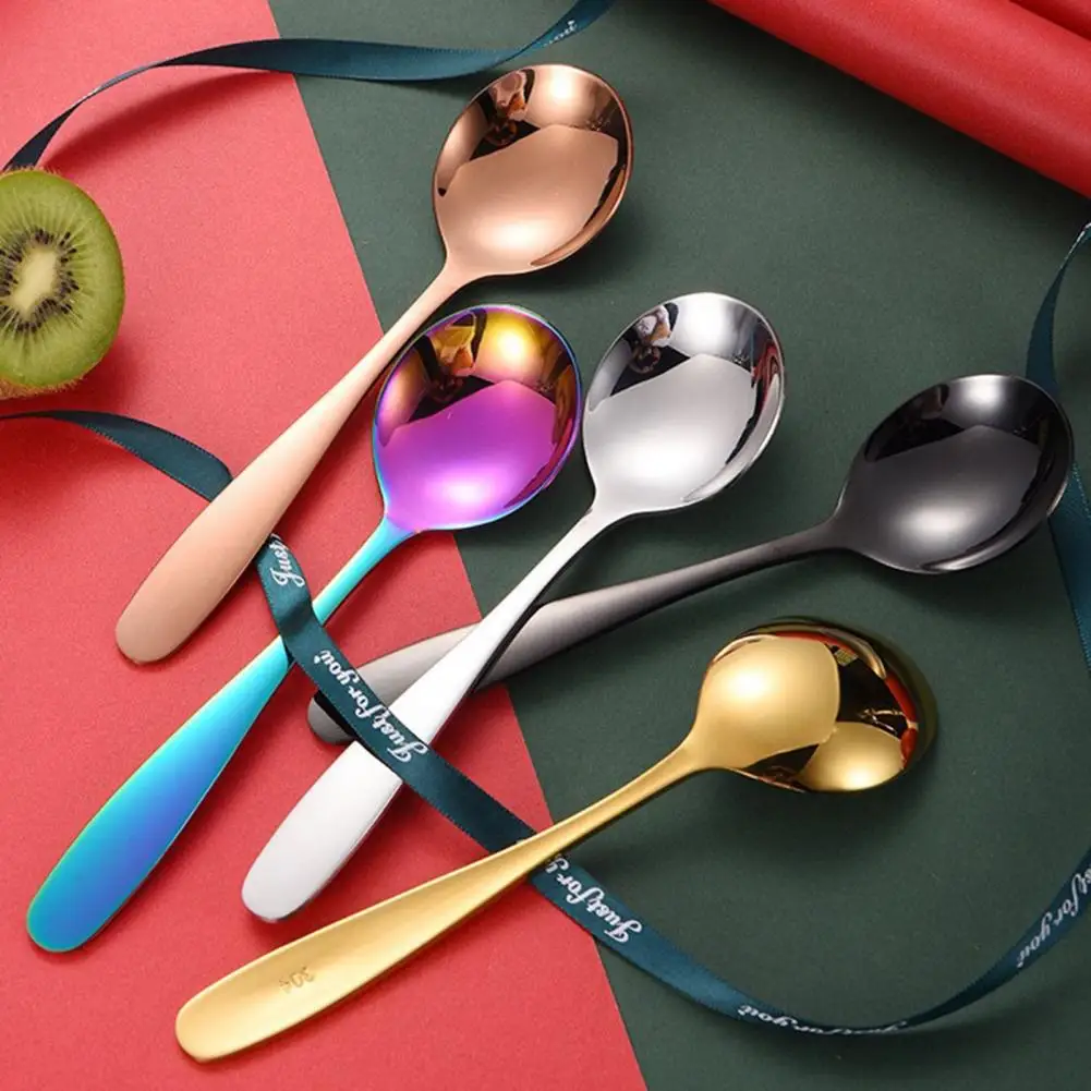 

Spoon Stainless Steel Soup Spoon Set Long Handle Eating Spoons Round Dinner Spoons for Kitchen Tableware
