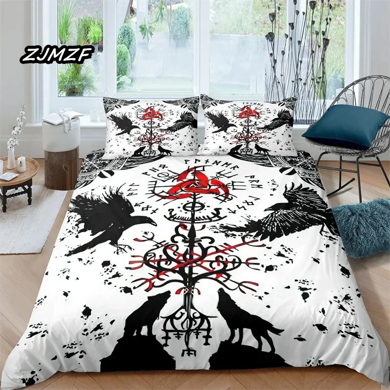 Viking Northern Germanic Culture Wolf Celtic Bedding Set Boys Girls Twin Queen Size Duvet Cover Pillowcase Bed Kids Adult