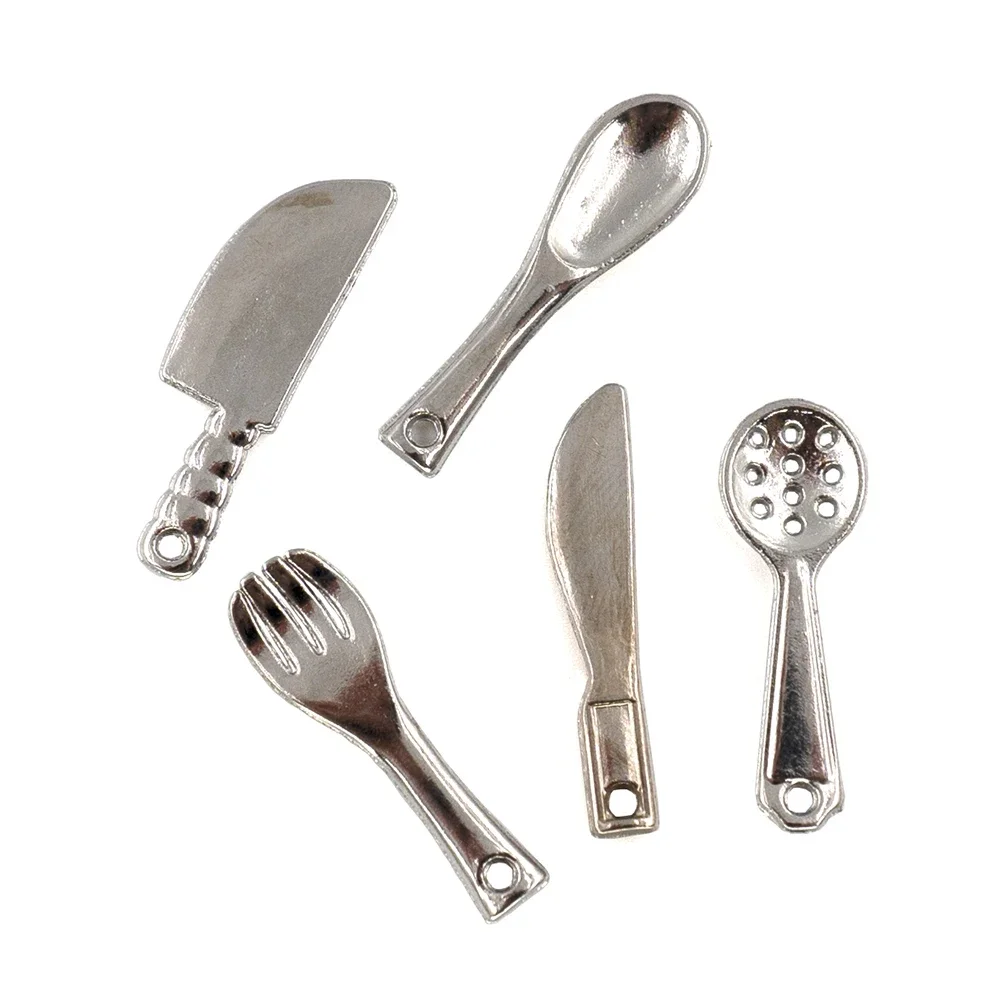 5Pcs 1/12 Dollhouse Miniature Accessories Mini Metal Tableware  Simulation Knife Fork Spoon Model for Doll House Decoration