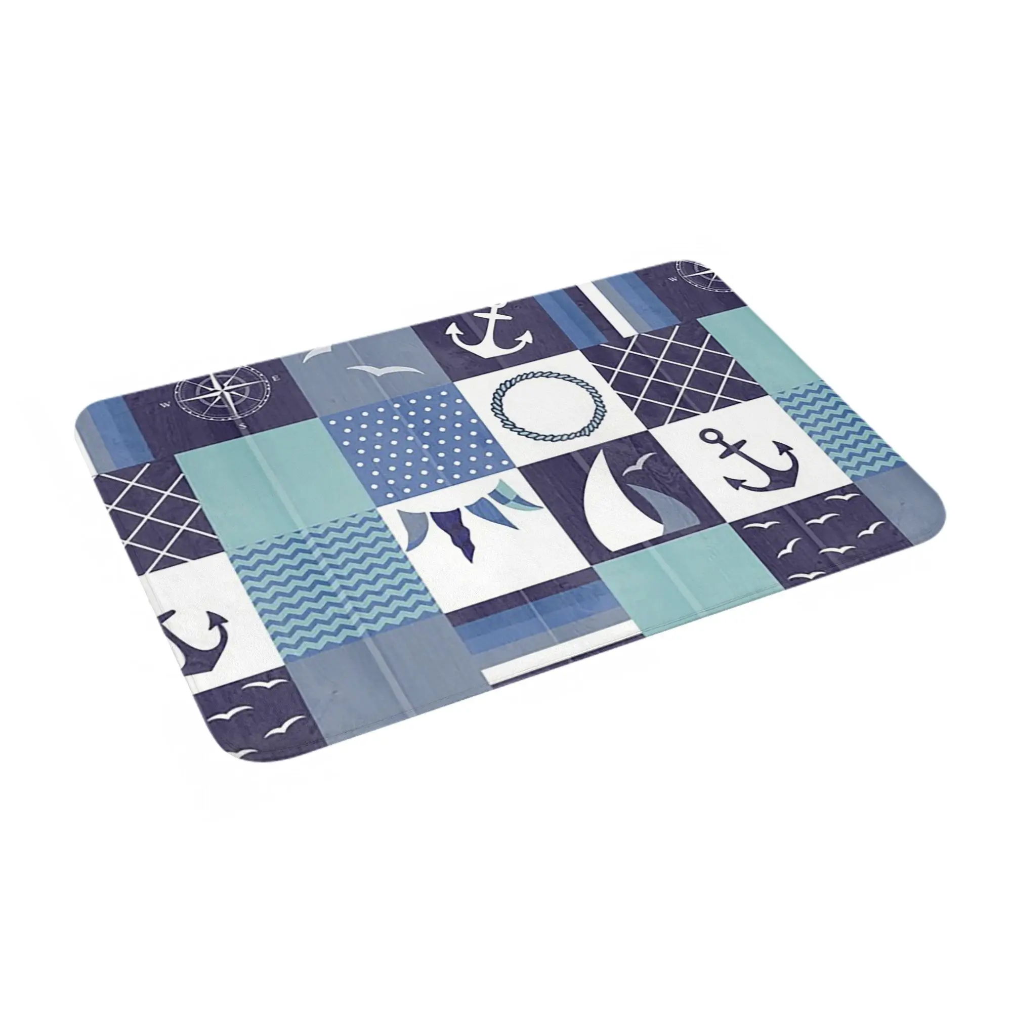 

Nautical Patchwork Squares Pattern Non-slip Doormat Floor Mat Carpet Rug for Kitchen Entrance Home Balcony Footpad Mats