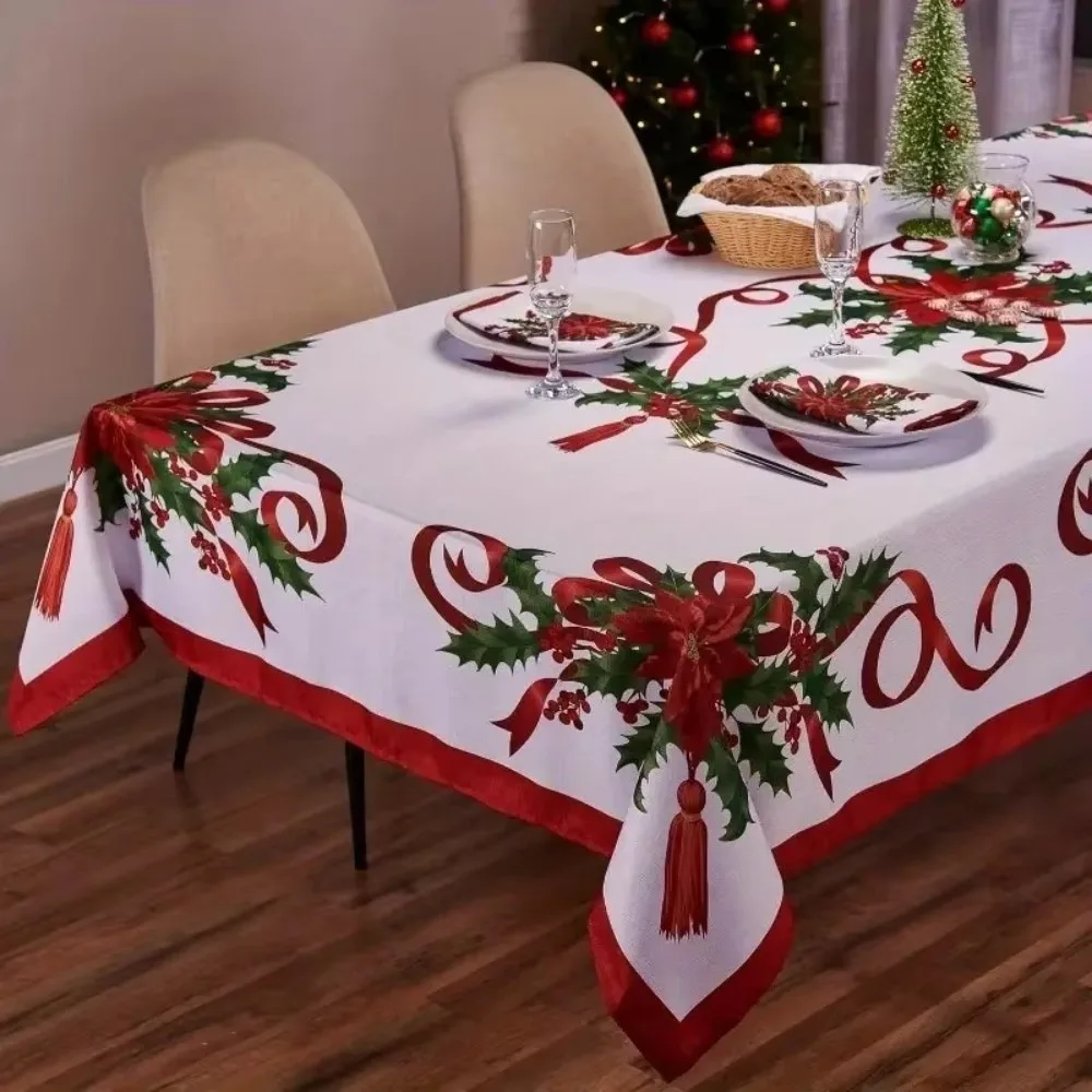 Creative Rectangle Decorative Table Cloth Reusable Christmas Themed Table Cover Dust-proof Xmas Tablecloth Kitchen Decoration