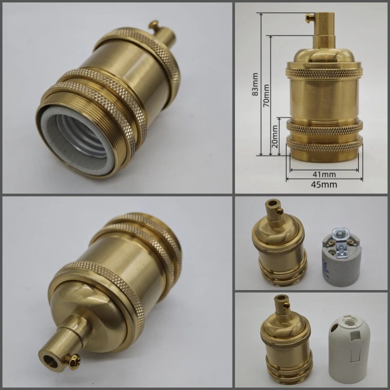 Edison DIY lamp holder for shade Pure brass material quality vintage threaded Socket Bulb Fitting E27 UL/CE lighting copper base