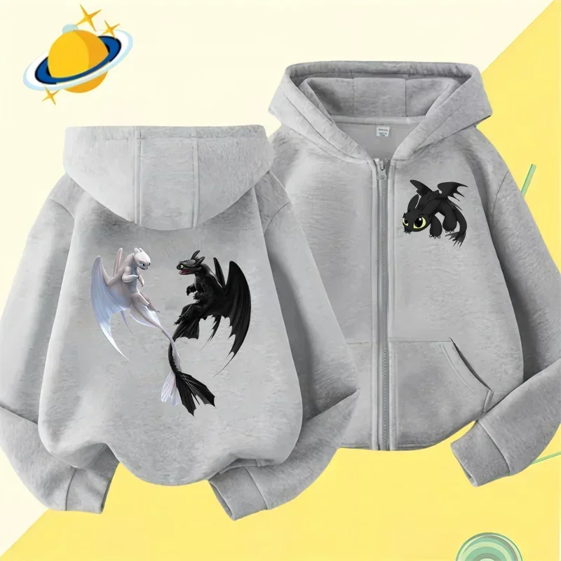 Dragon Master Children\'s zipper hoodie Tooth cartoon print autumn/Winter long-sleeved sweatshirt casual boys and girls clothing