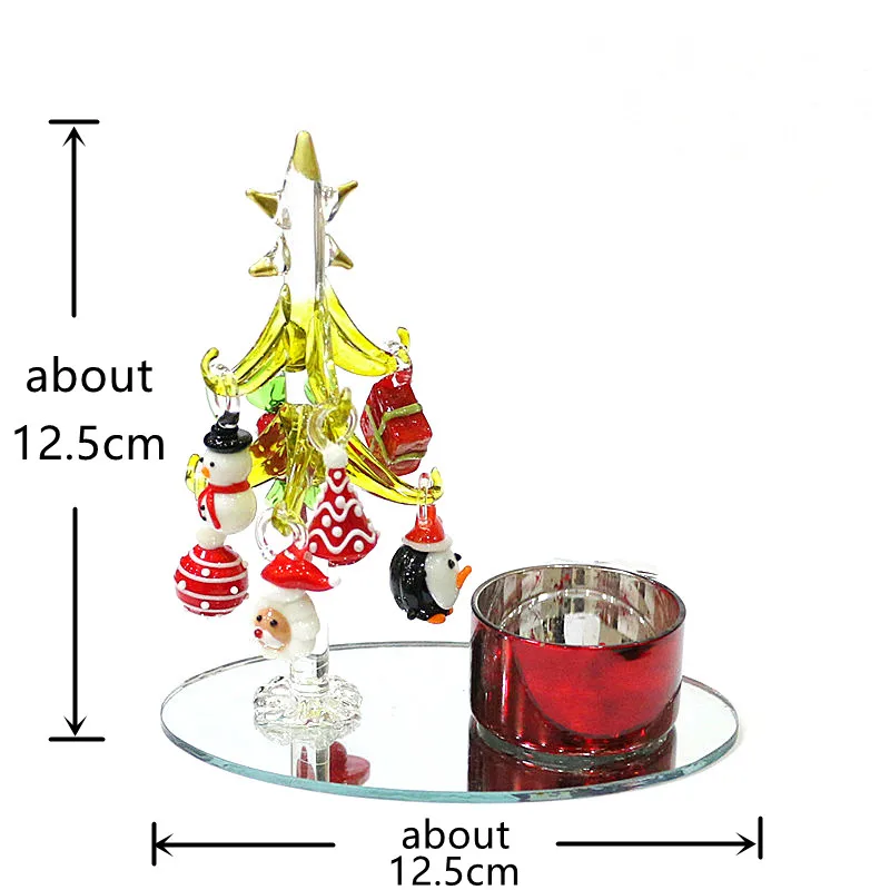 Murano Glass Christmas Tree Ornament Creative Candle Holder Dining Table Home Decor With 8pcs Cute Mini Xmas Pendant Accessories