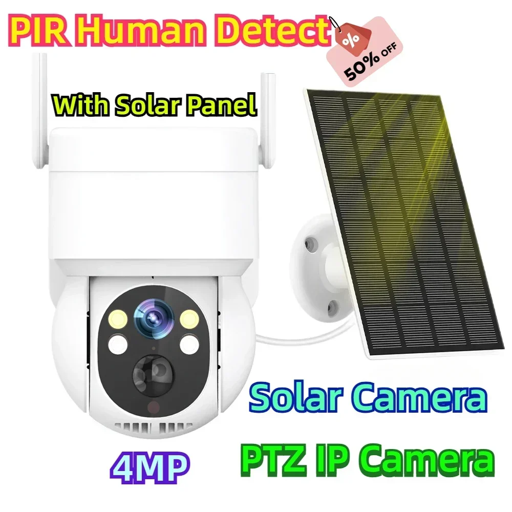 Solar Camera Wifi Outdoor 4MP HD PIR Human Detect CCTV Security Surveillance With Solar Panel  Type-C 7800mAh PTZ IP Camera