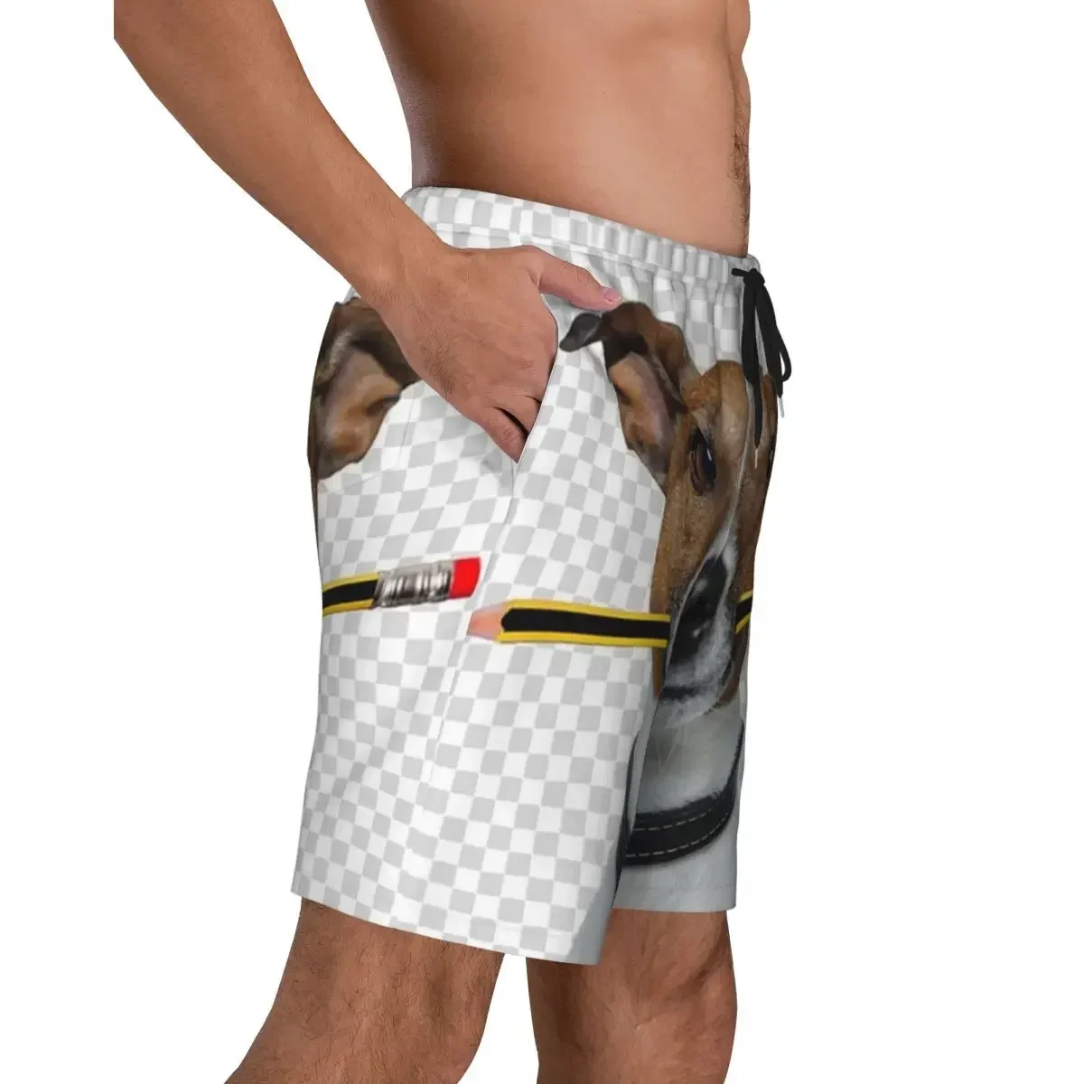 Jack Russell Terrier Dog With Pencil Men Swim Trunks Swimwear Quick Dry Beach Board Shorts Animal Swimming Boardshorts