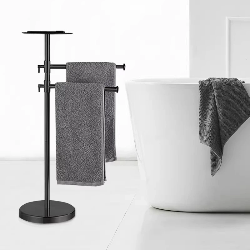 Double Rod Vertical Floor Towel Rack Movable Waterproof Rust Proof Corrosion-resistant Towel Bar Durable Bathroom Fixture