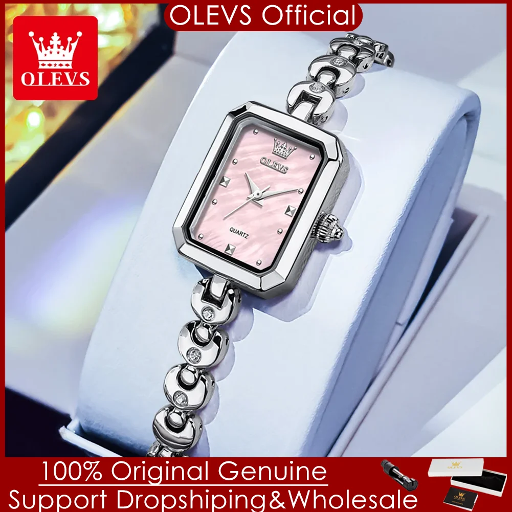 

OLEVS 3665 оригинальные кварцевые часы для женщин ультратонкие 6 мм водонепроницаемые квадратные часы с маленьким циферблатом ретро женские наручные часы-браслет
