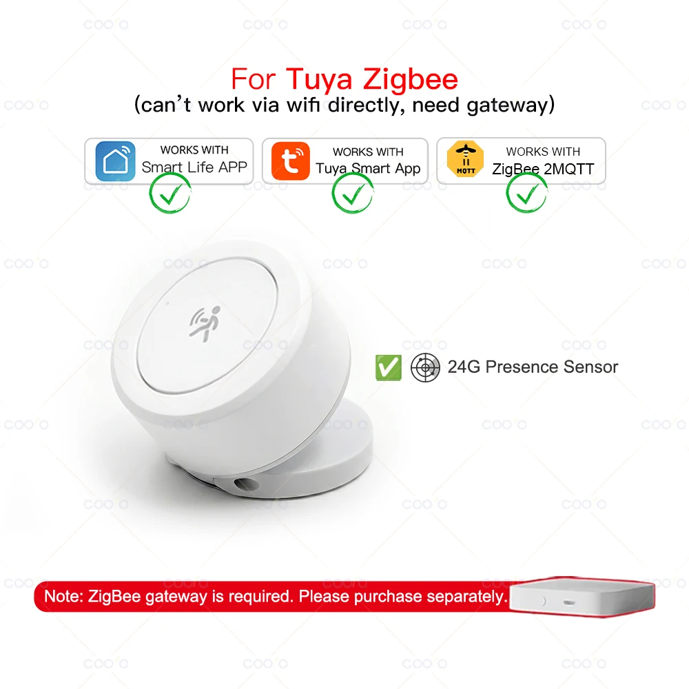 Tuya ZigBee 24G MmWave Radar-Anwesenheitsdetektor mit Magnetplatte und Beleuchtungs-, Temperatur- und Feuchtigkeitssensor für Z2M