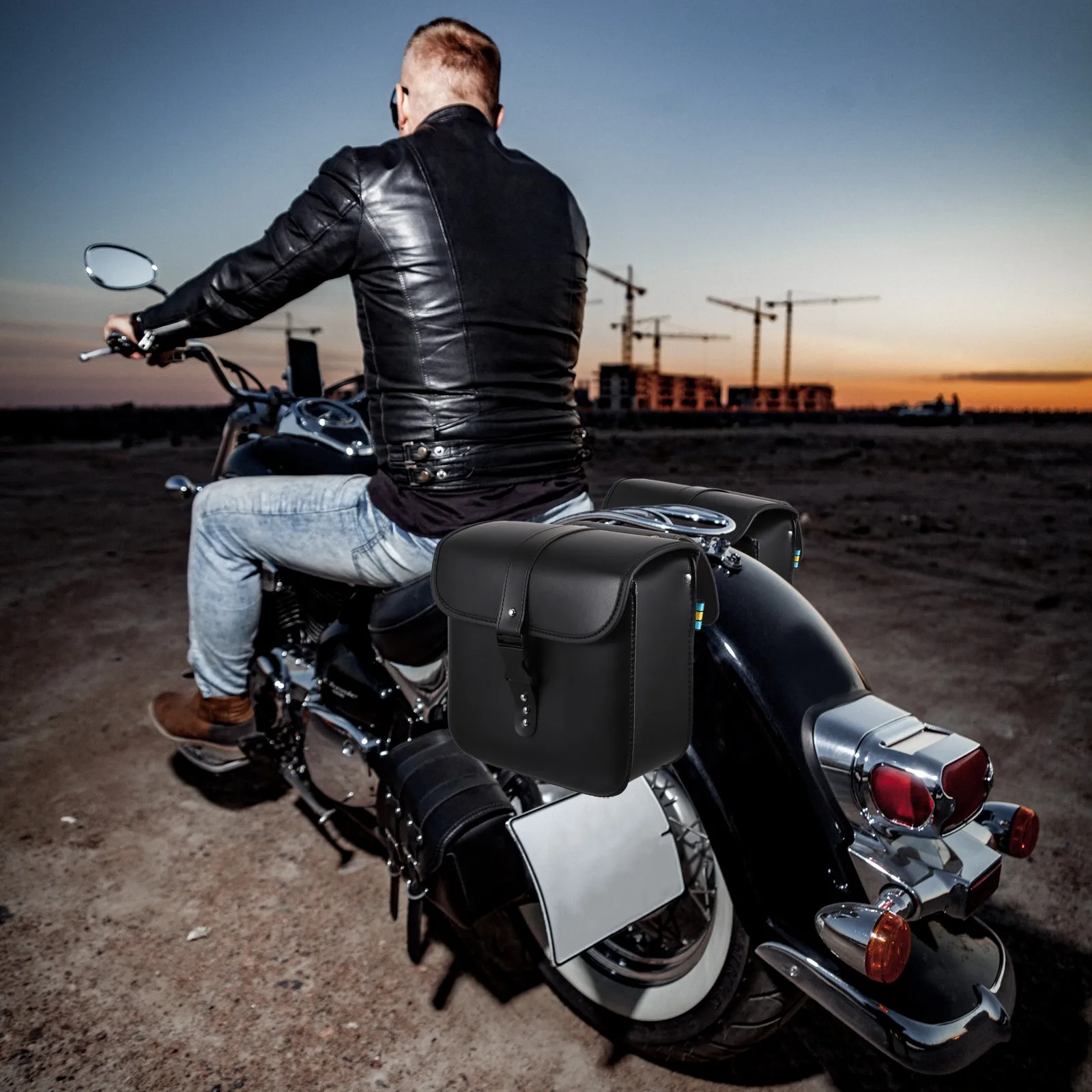 

1Pair High-Quality PU Motorcycle Side Bag Waterproof Wear-Resistant Large Capacity Storage for Tools Phone Water Bottle Umbrella