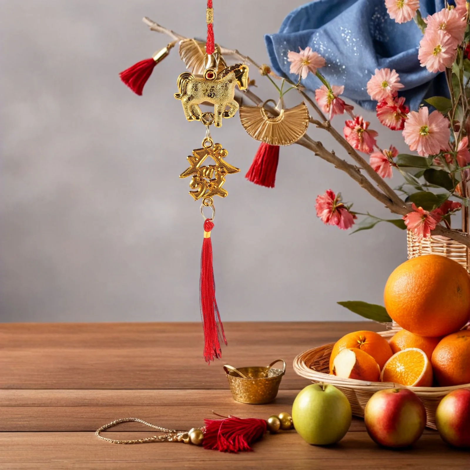 

12Pcs Small Horse Pendant Chinese Style Hanging Decoration for Lunar New Year Bonsai Home Decor Festival Charm Ornament